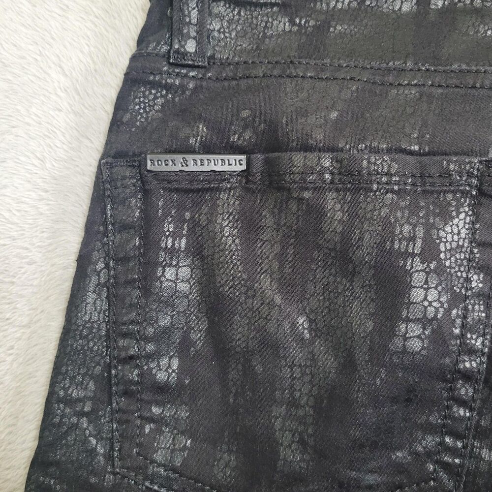 Rock & Republic Berlin Jeans Womens 6 Black Midrise Skinny Animal Print Stretch - Picture 11 of 13